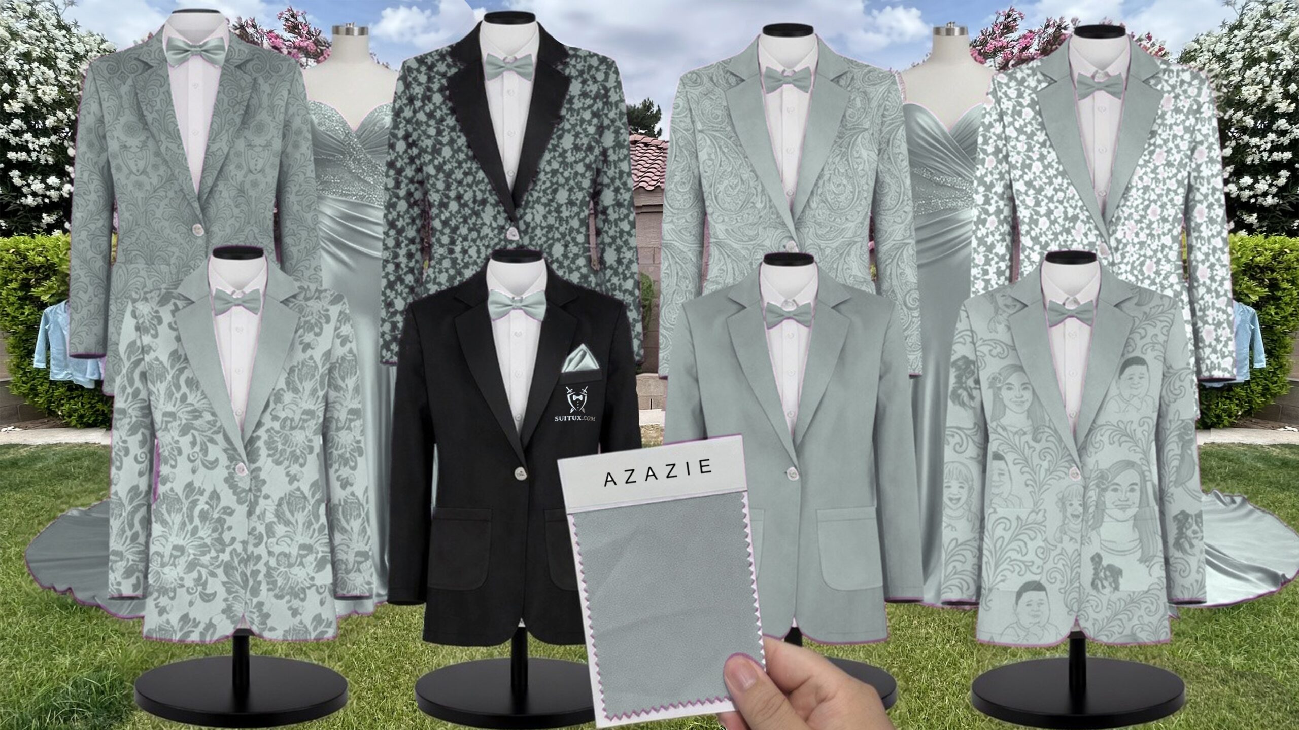 Azazie Agave Metallic Satin suit color match