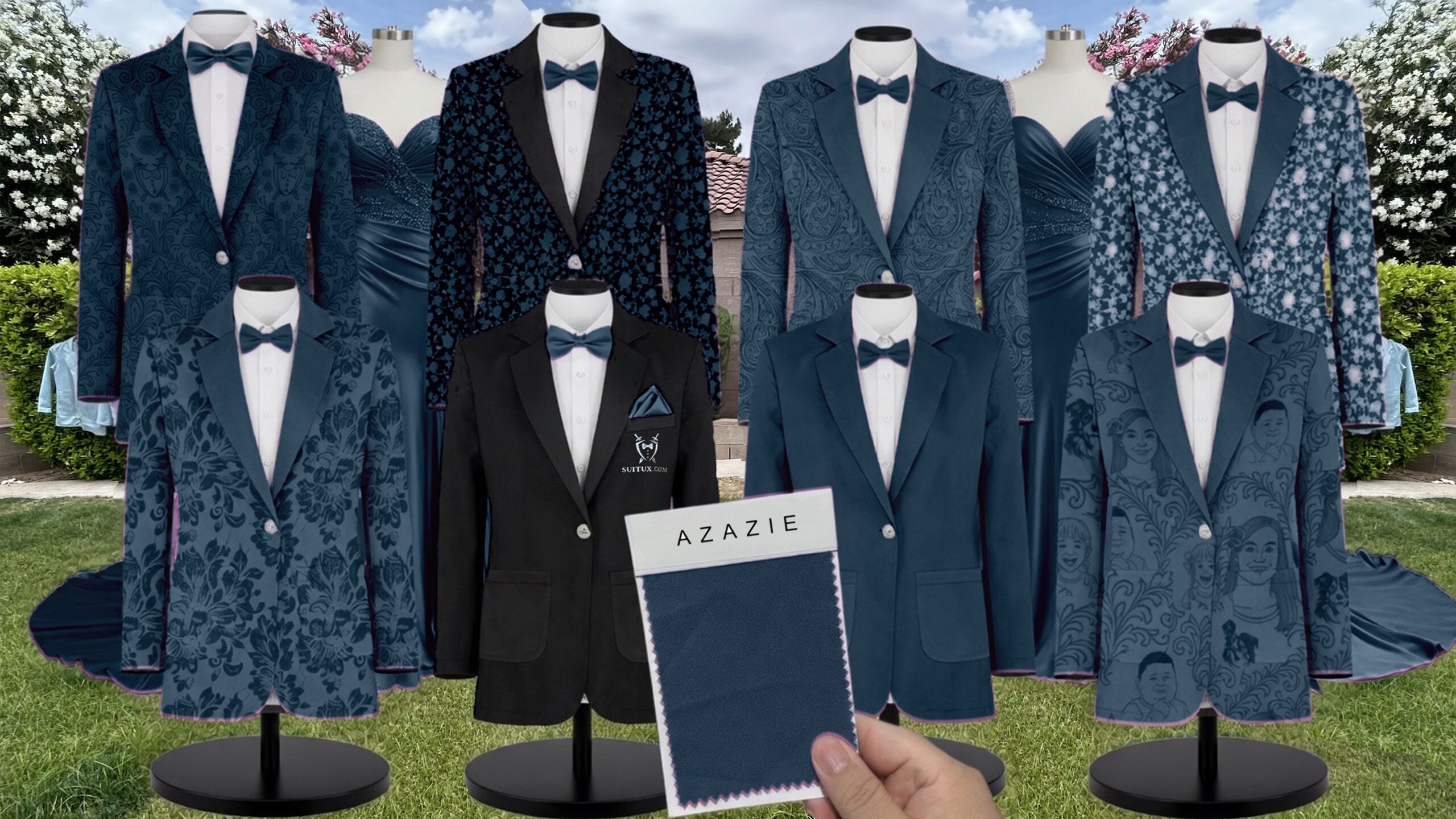 Azazie Velvet Blue Topaz Suit and Tuxedo – Exact Color Match for Azazie Dresses