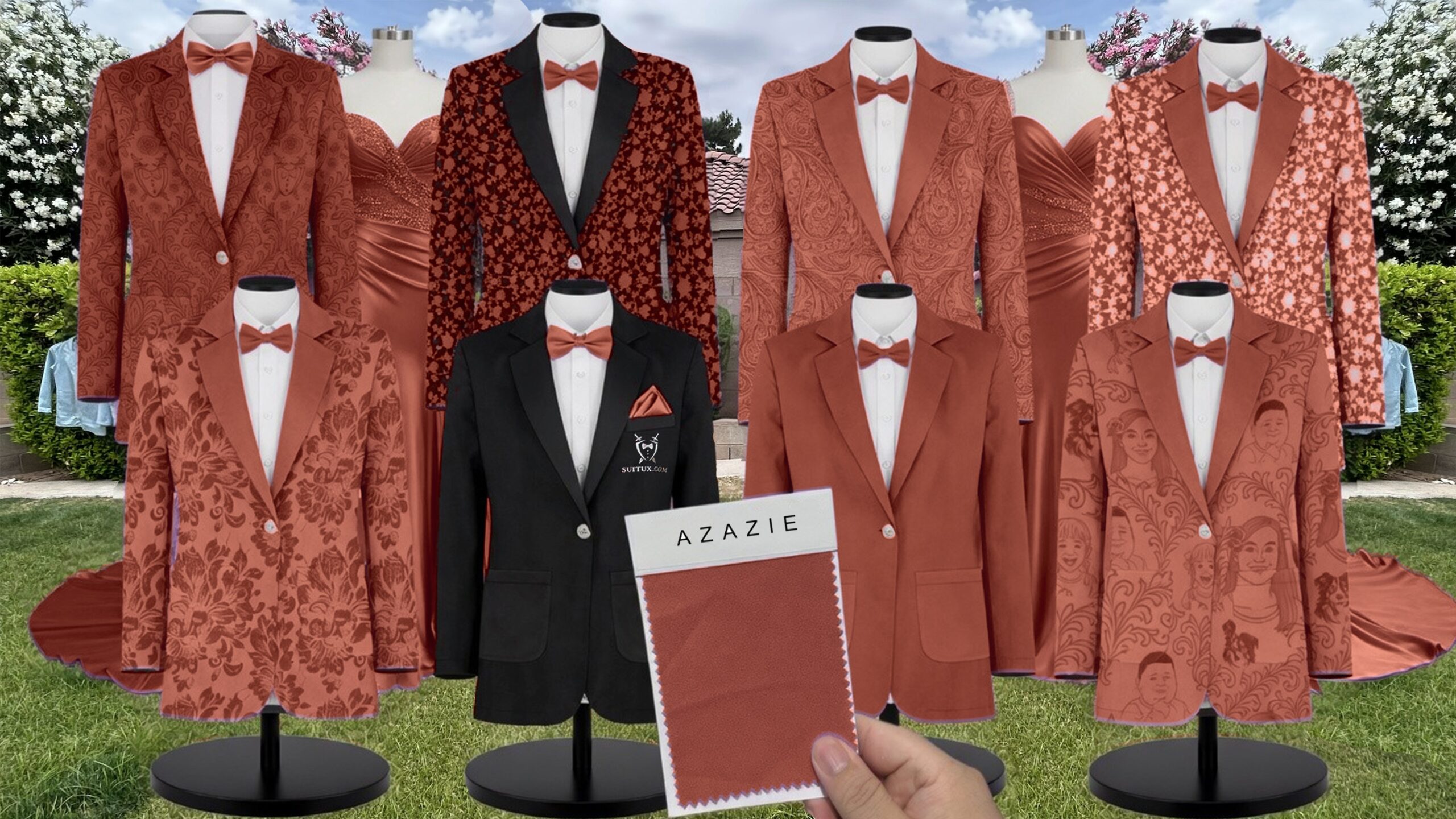 Azazie Metallic Satin Copper Suit and Tuxedo – Exact Color Match for Azazie Dresses