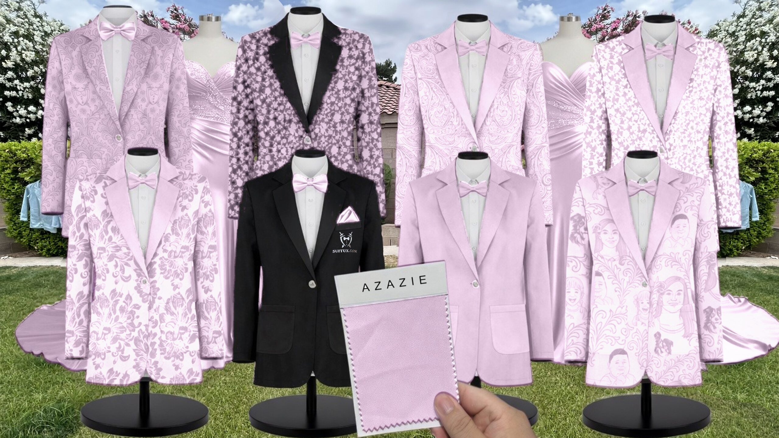 Azazie Stretch Satin Lilac Suit and Tuxedo – Exact Color Match for Azazie Dresses