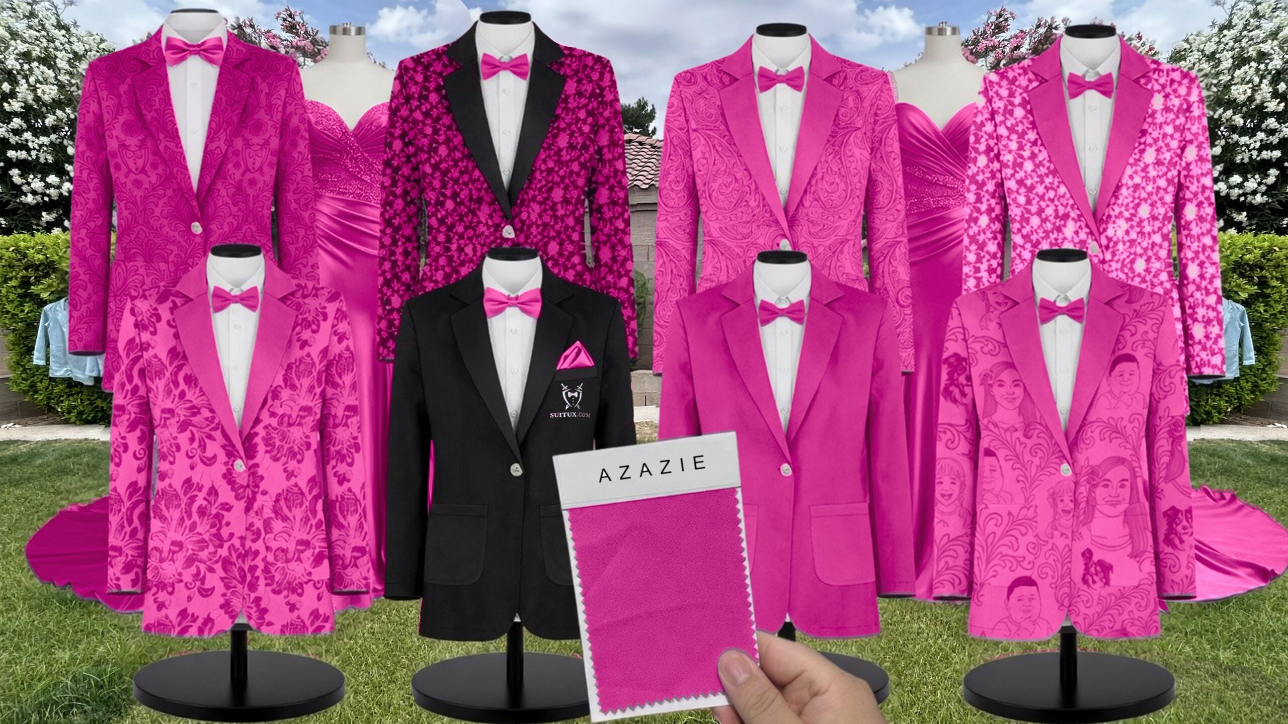 Azazie Mesh Fuchsia Suit and Tuxedo – Exact Color Match for Azazie Dresses