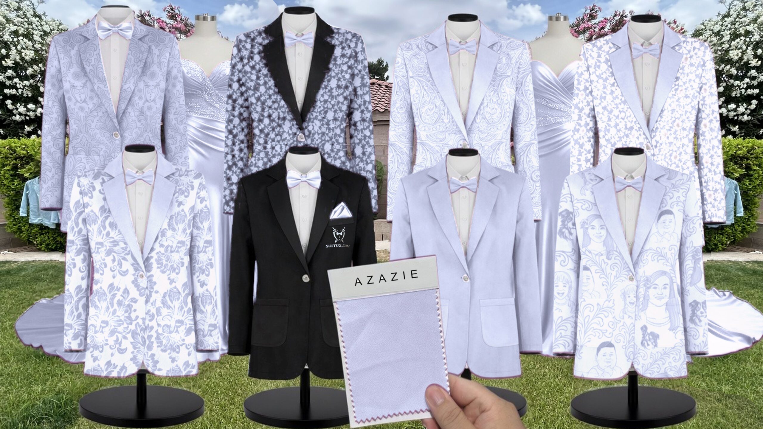 Azazie Stretch Satin Ice Suit and Tuxedo – Exact Color Match for Azazie Dresses