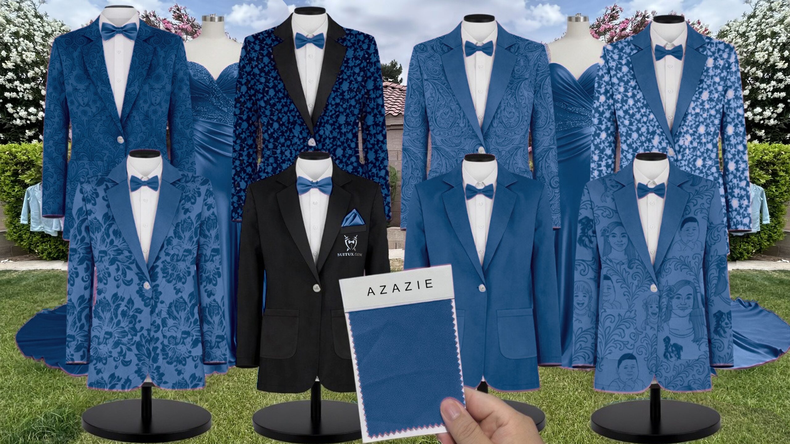 Azazie Mesh Ink Blue Suit and Tuxedo – Exact Color Match for Azazie Dresses