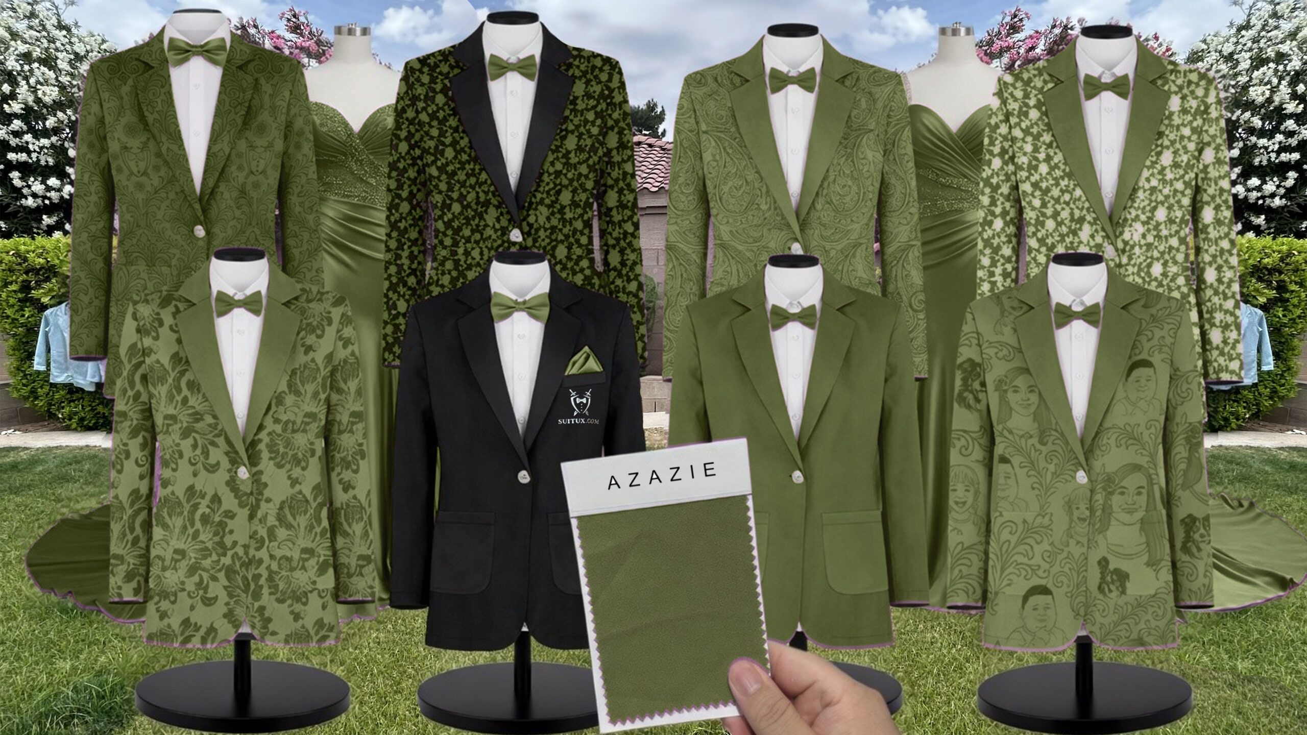 Azazie Stretch Satin Juniper Suit and Tuxedo – Exact Color Match for Azazie Dresses
