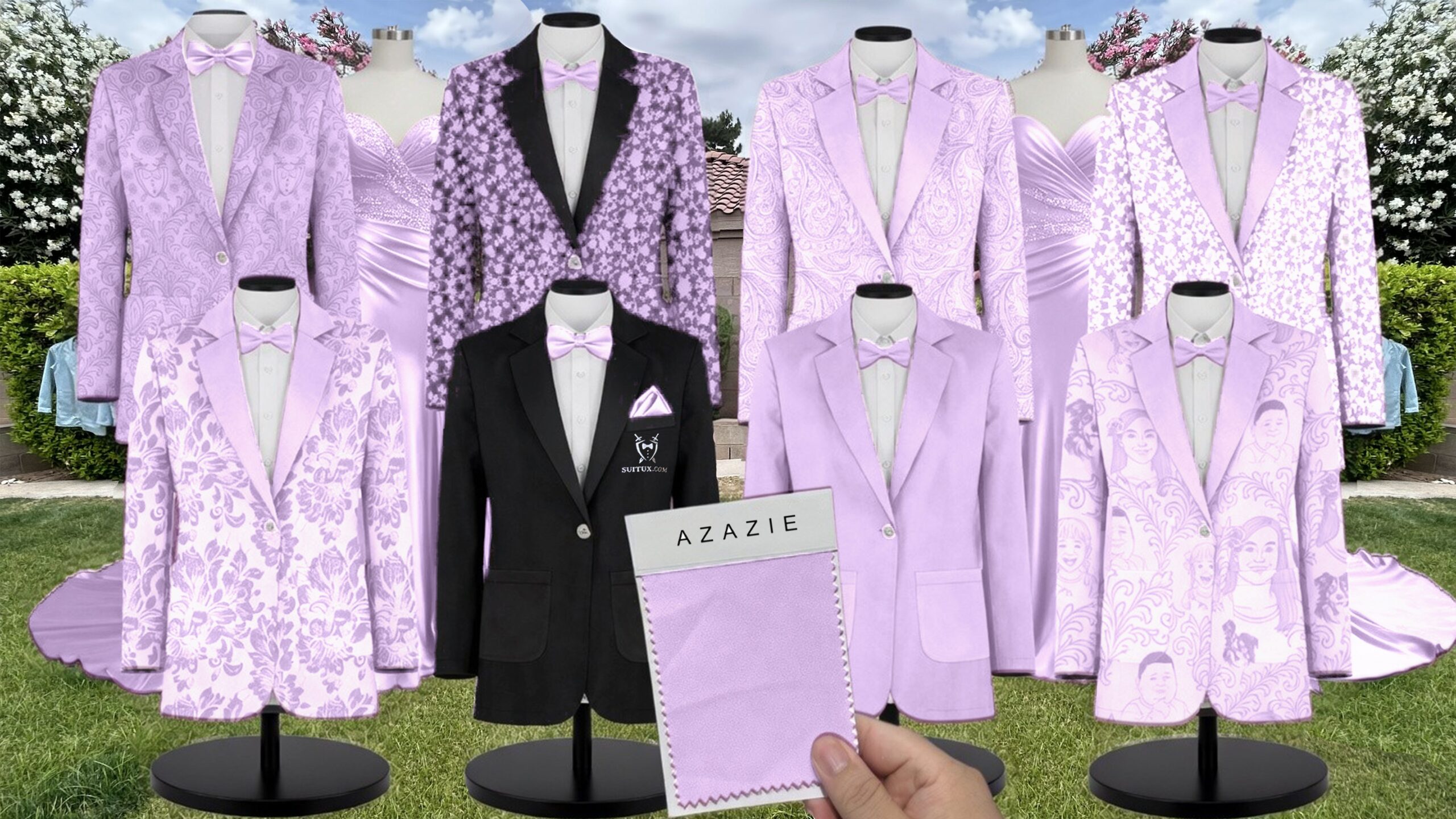 Azazie Metallic Satin Lilac Suit and Tuxedo – Exact Color Match for Azazie Dresses