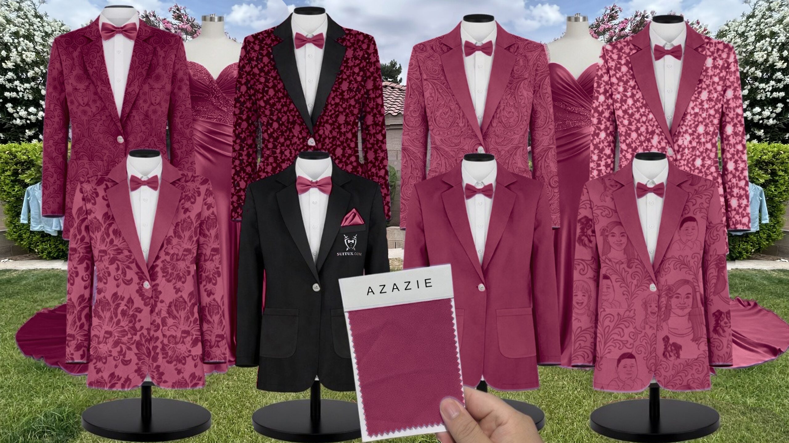 Azazie Stretch Satin Mulberry Suit and Tuxedo – Exact Color Match for Azazie Dresses