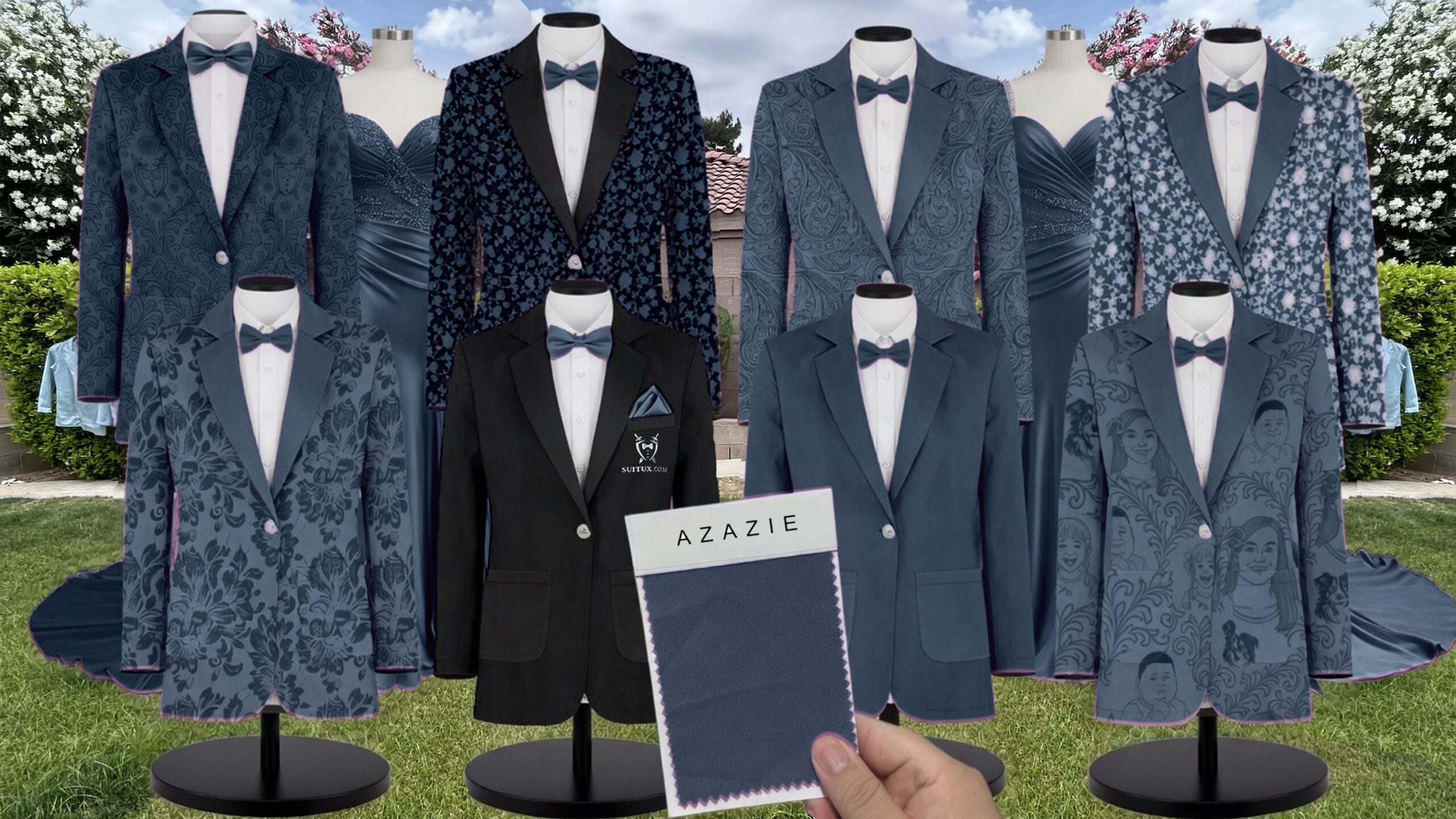 Azazie Chiffon Neptune Suit and Tuxedo – Exact Color Match for Azazie Dresses