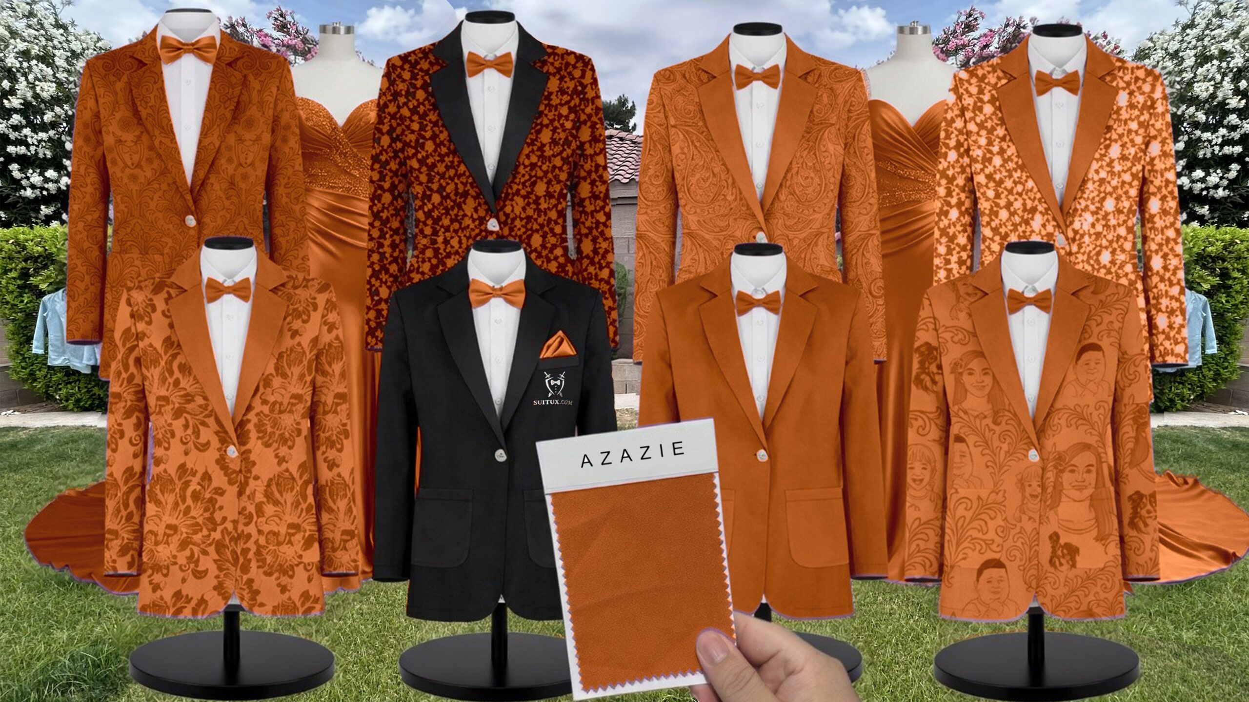 Azazie Metallic Satin Paprika Suit and Tuxedo – Exact Color Match for Azazie Dresses