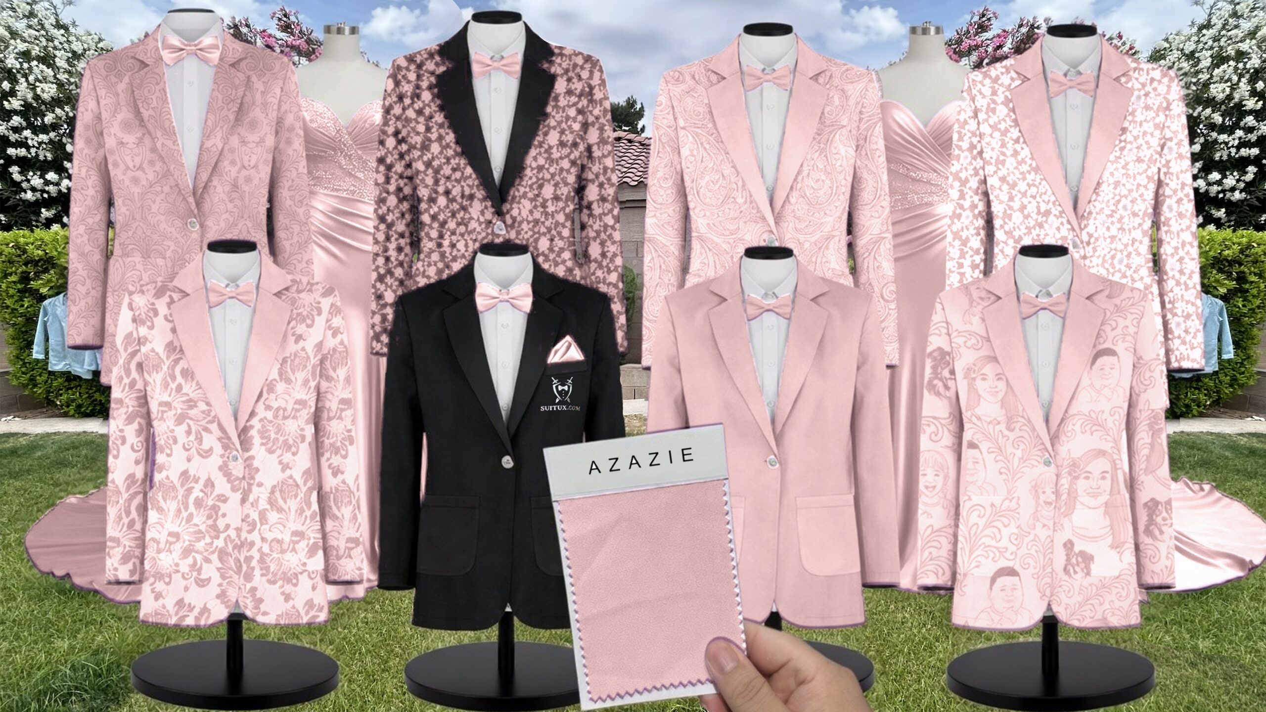 Azazie Stretch Satin Powder Pink Suit and Tuxedo – Exact Color Match for Azazie Dresses