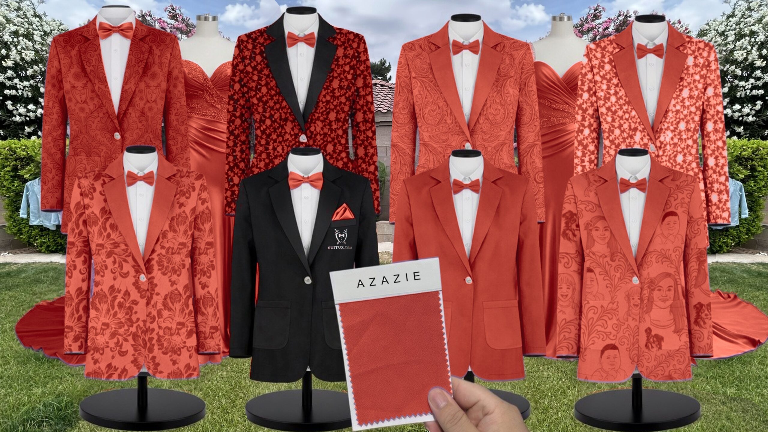 Azazie Metallic Satin Rust Suit and Tuxedo – Exact Color Match for Azazie Dresses