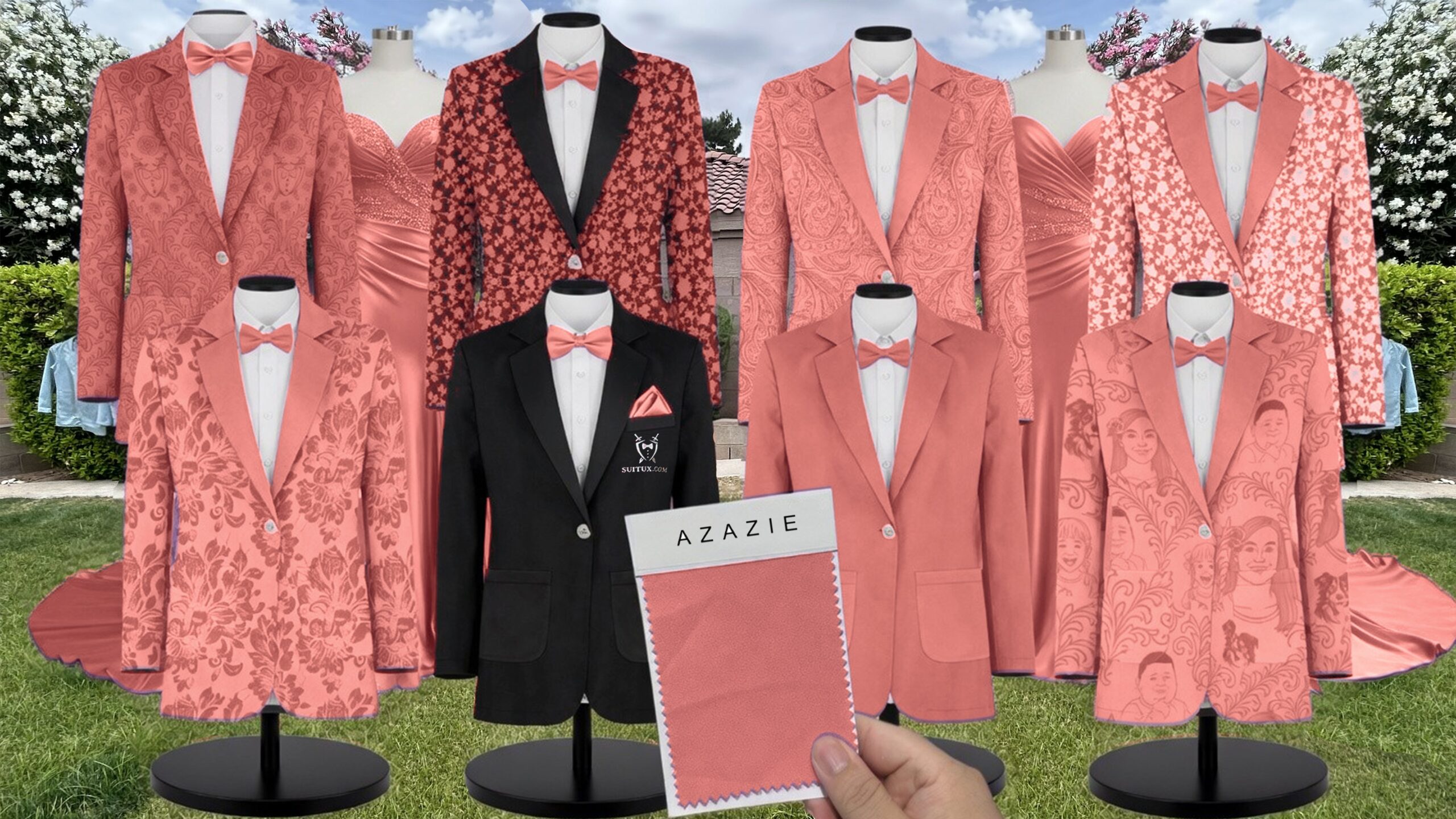 Azazie Stretch Satin Salmon Pink Suit and Tuxedo – Exact Color Match for Azazie Dresses