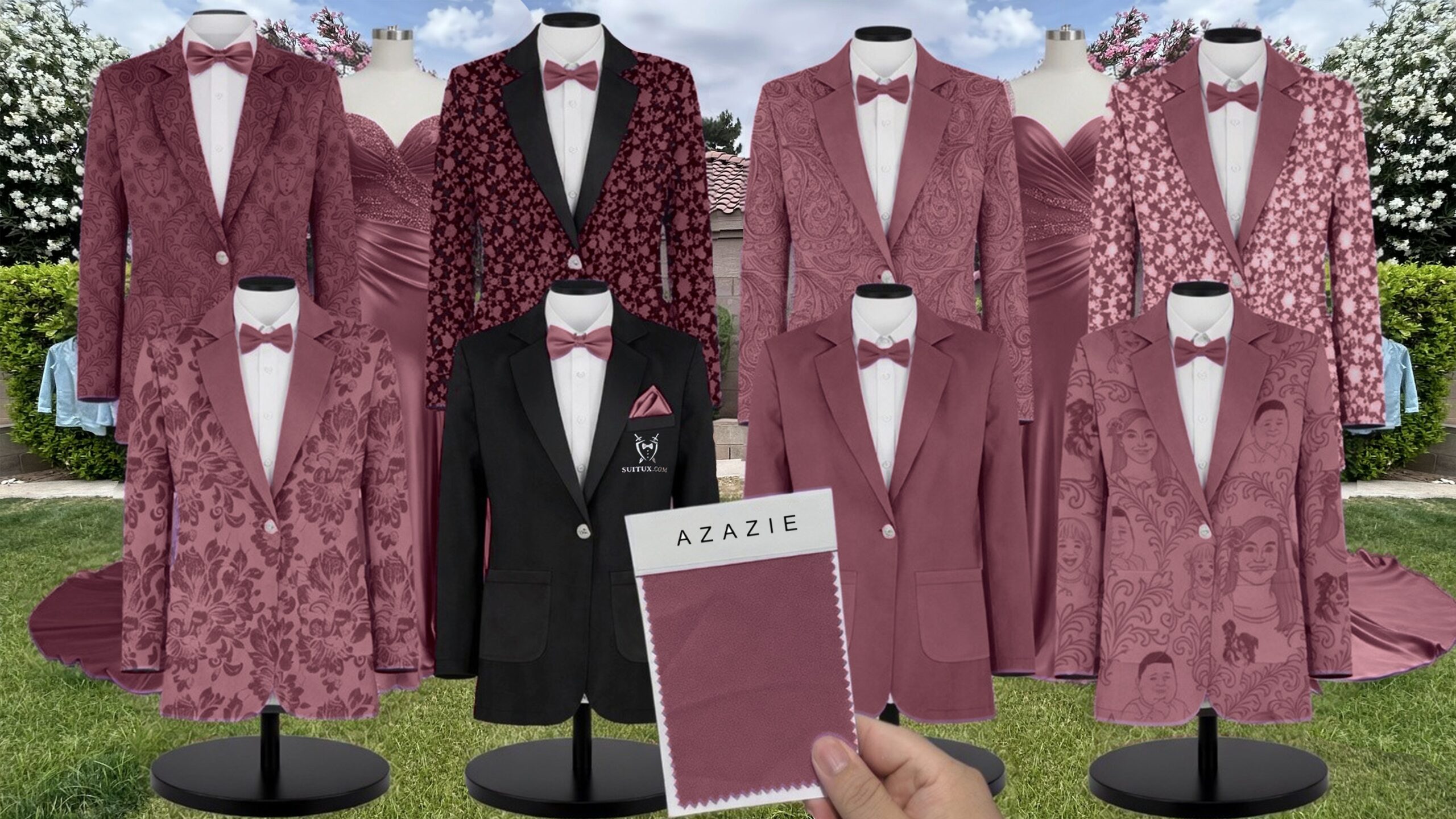 Azazie Stretch Satin Sangria Suit and Tuxedo – Exact Color Match for Azazie Dresses