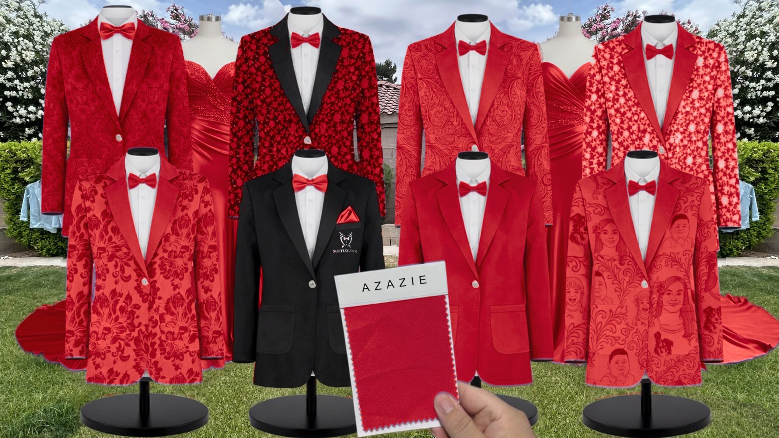 Azazie Luxe Knit Scarlet Suit and Tuxedo – Exact Color Match for Azazie Dresses