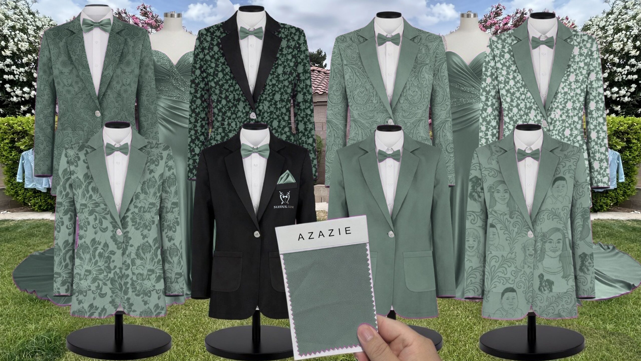 Azazie Chiffon Sea Moss Suit and Tuxedo – Exact Color Match for Azazie Dresses