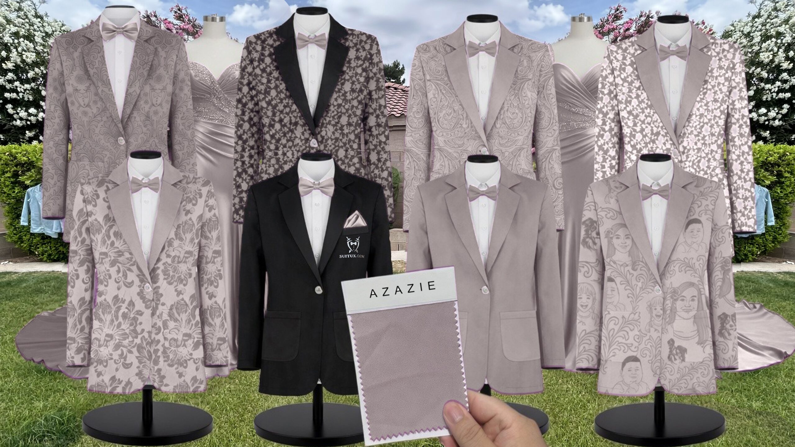 Azazie Metallic Satin Silver Suit and Tuxedo – Exact Color Match for Azazie Dresses