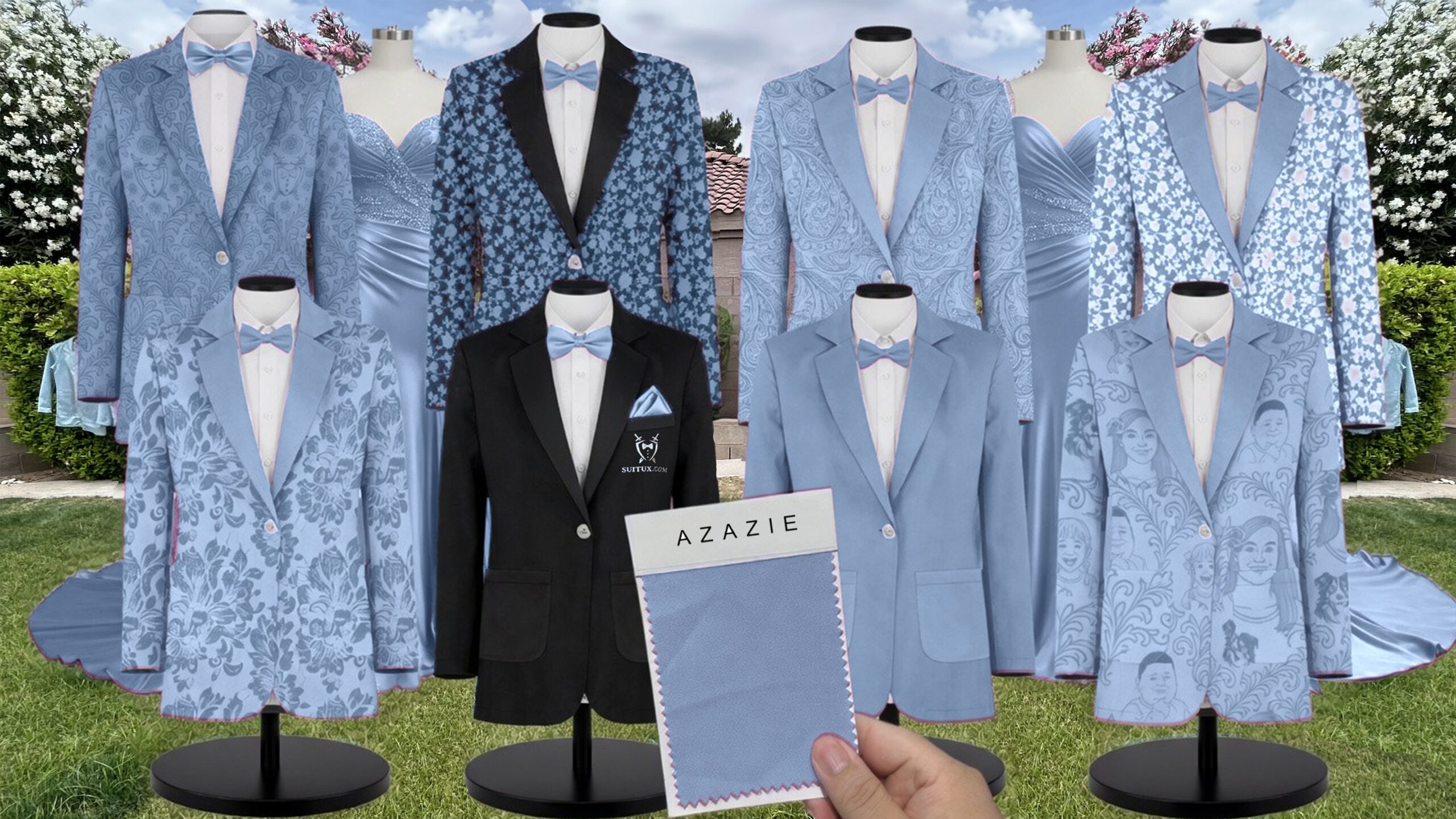 Azazie Metallic Satin Steel Blue Suit and Tuxedo – Exact Color Match for Azazie Dresses