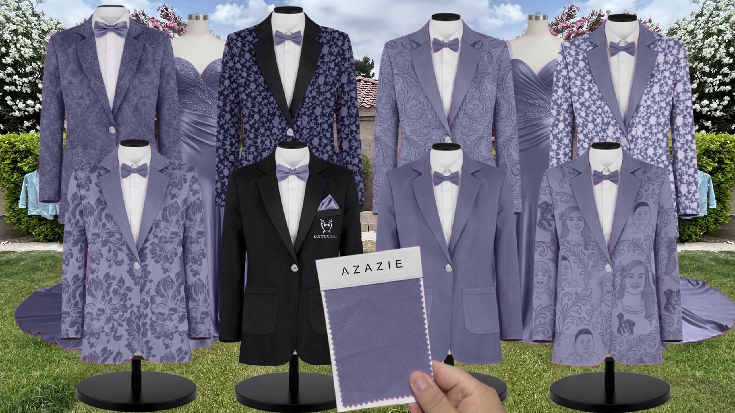 Azazie Stretch Satin Stormy Suit and Tuxedo – Exact Color Match for Azazie Dresses