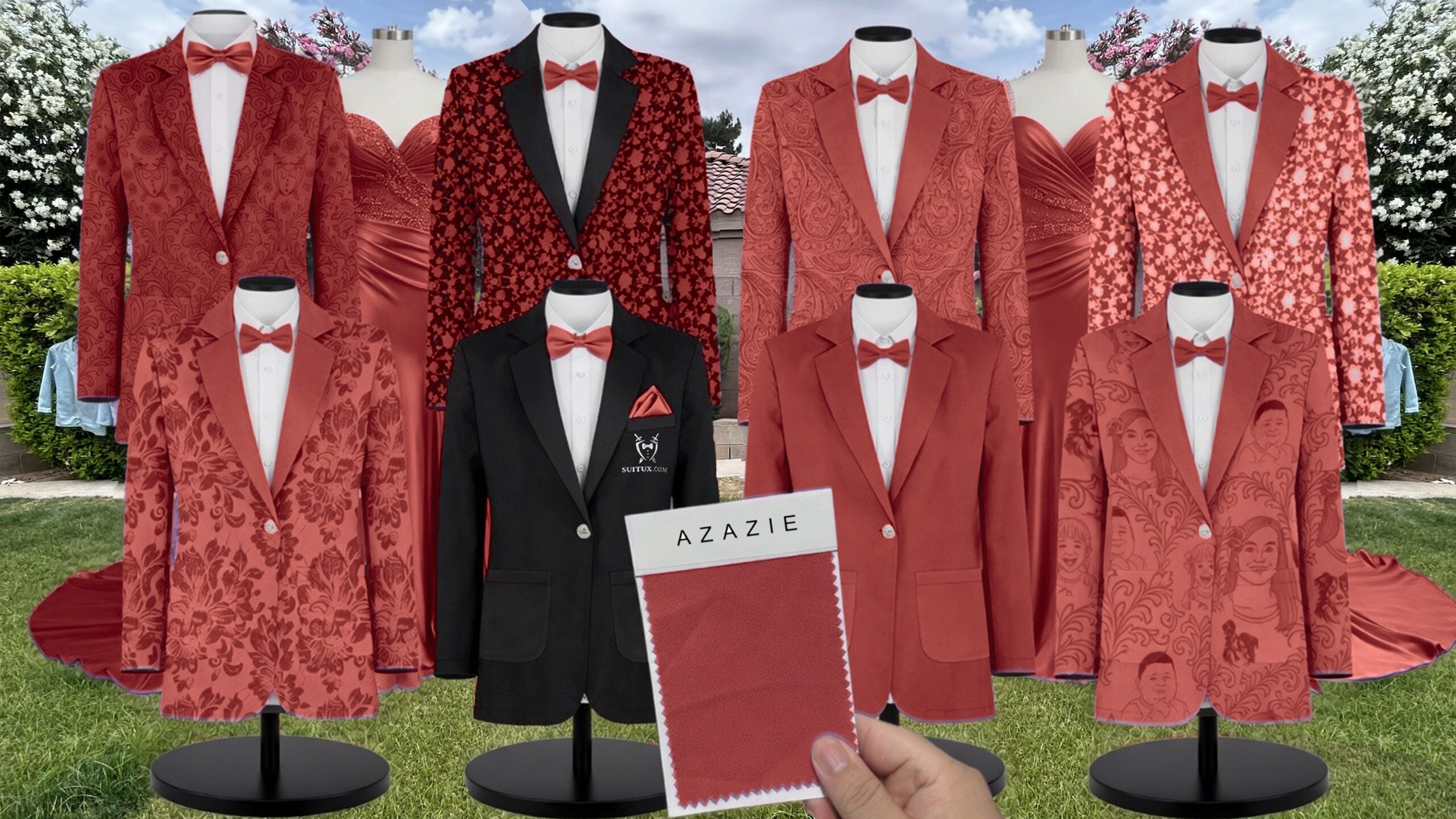 Azazie Stretch Satin Terracotta Suit and Tuxedo – Exact Color Match for Azazie Dresses