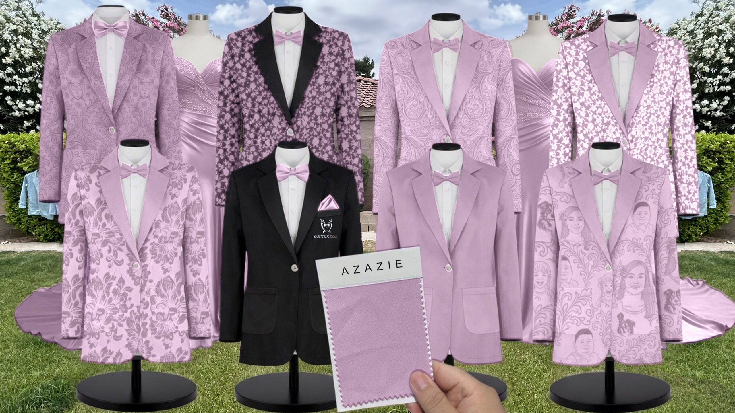 Azazie Floral Burnout Wisteria Suit and Tuxedo – Exact Color Match for Azazie Dresses