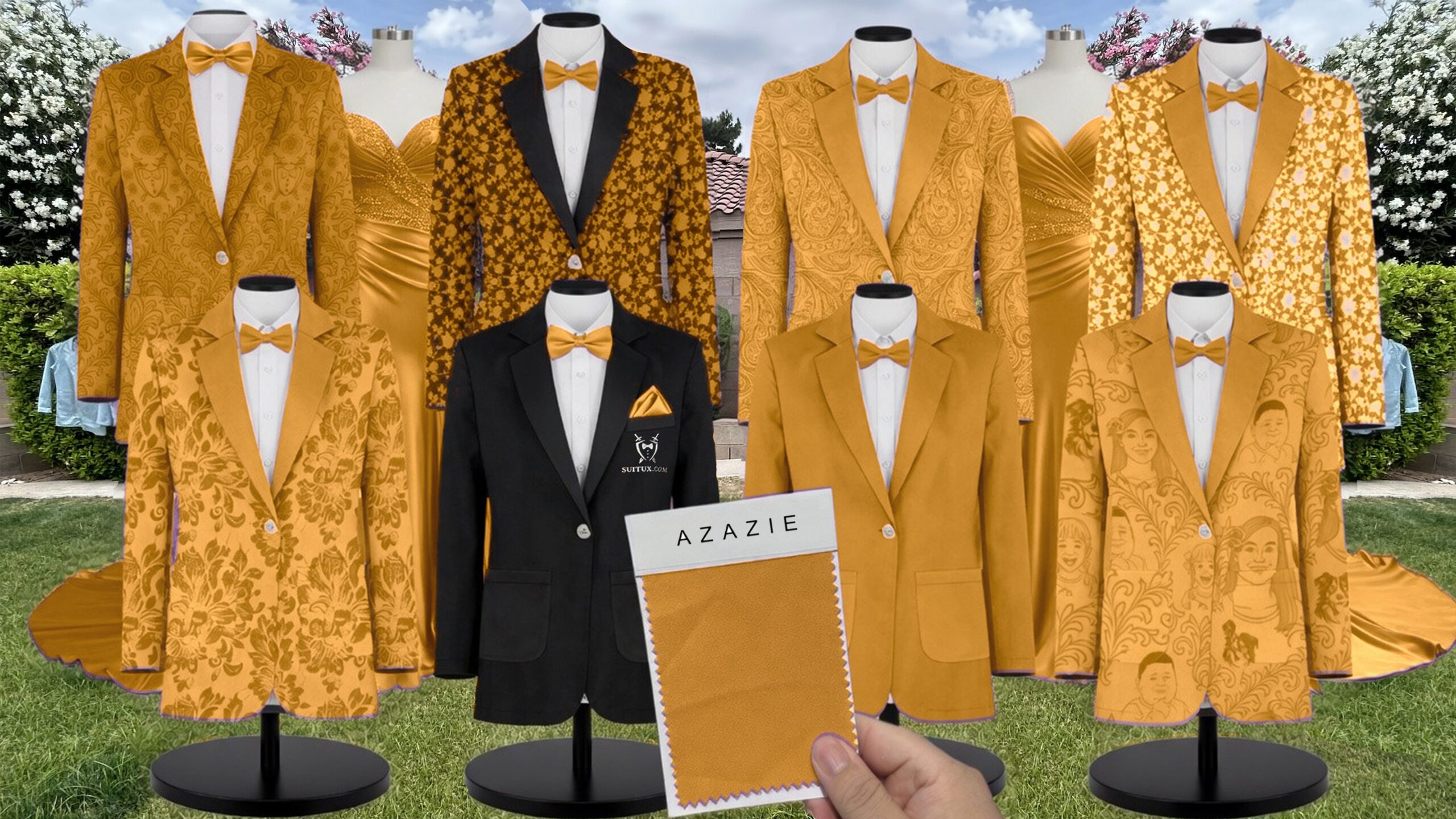 Azazie Floral Burnout Butterscotch Suit and Tuxedo – Exact Color Match for Azazie Dresses