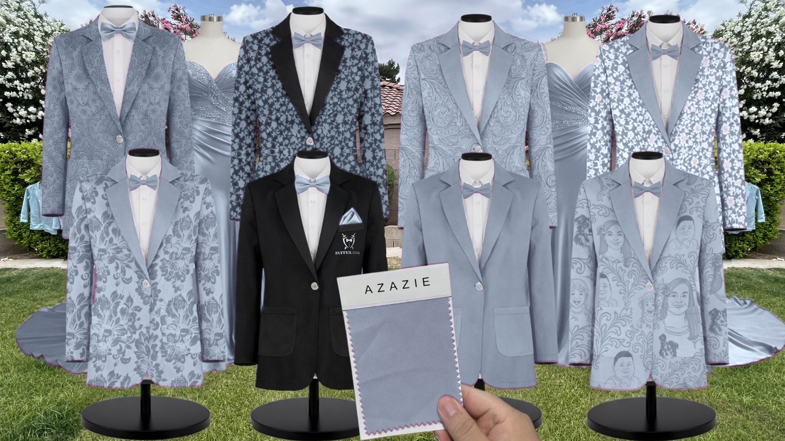 Azazie Luxe Knit Dusty Blue Suit and Tuxedo – Exact Color Match for Azazie Dresses