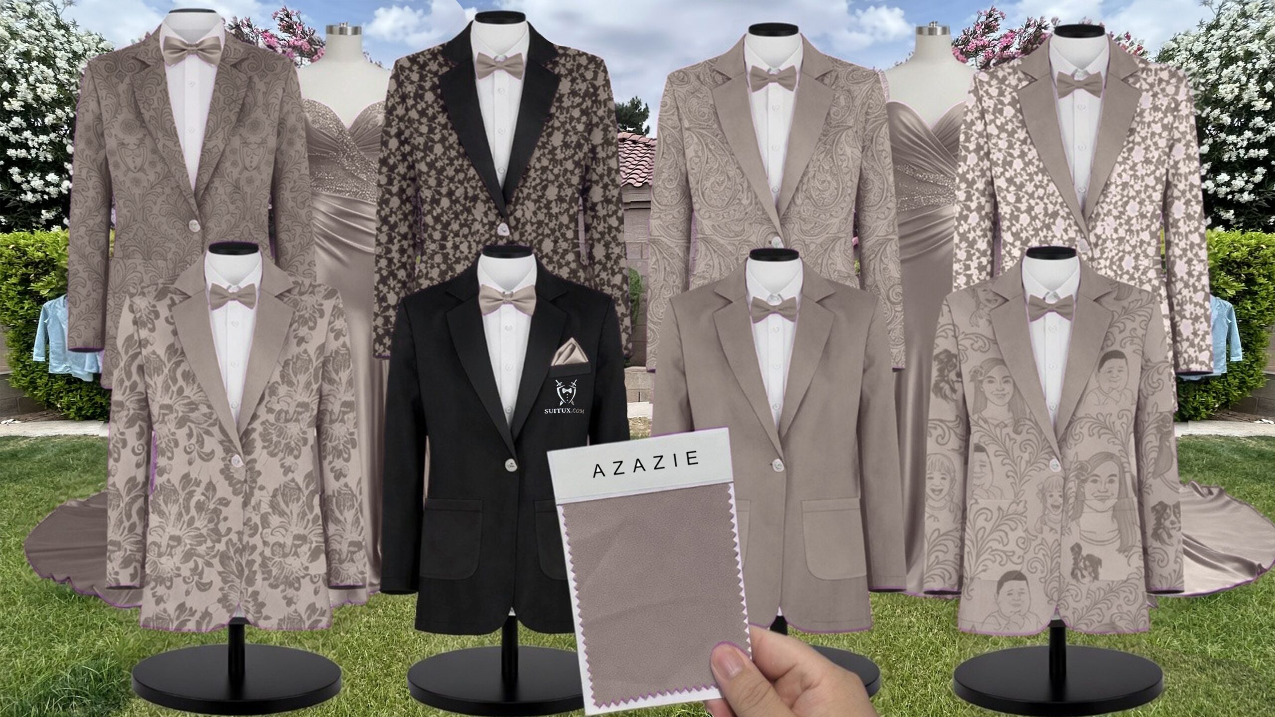 Azazie Stretch Crepe Taupe Suit and Tuxedo – Exact Color Match for Azazie Dresses