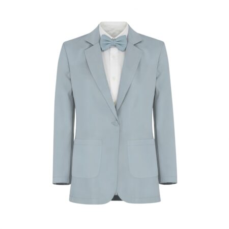 Dusty Blue Chiffon Suit and Tuxedo - Exact Color Match for David's Bridal Bridesmaid Dresses
