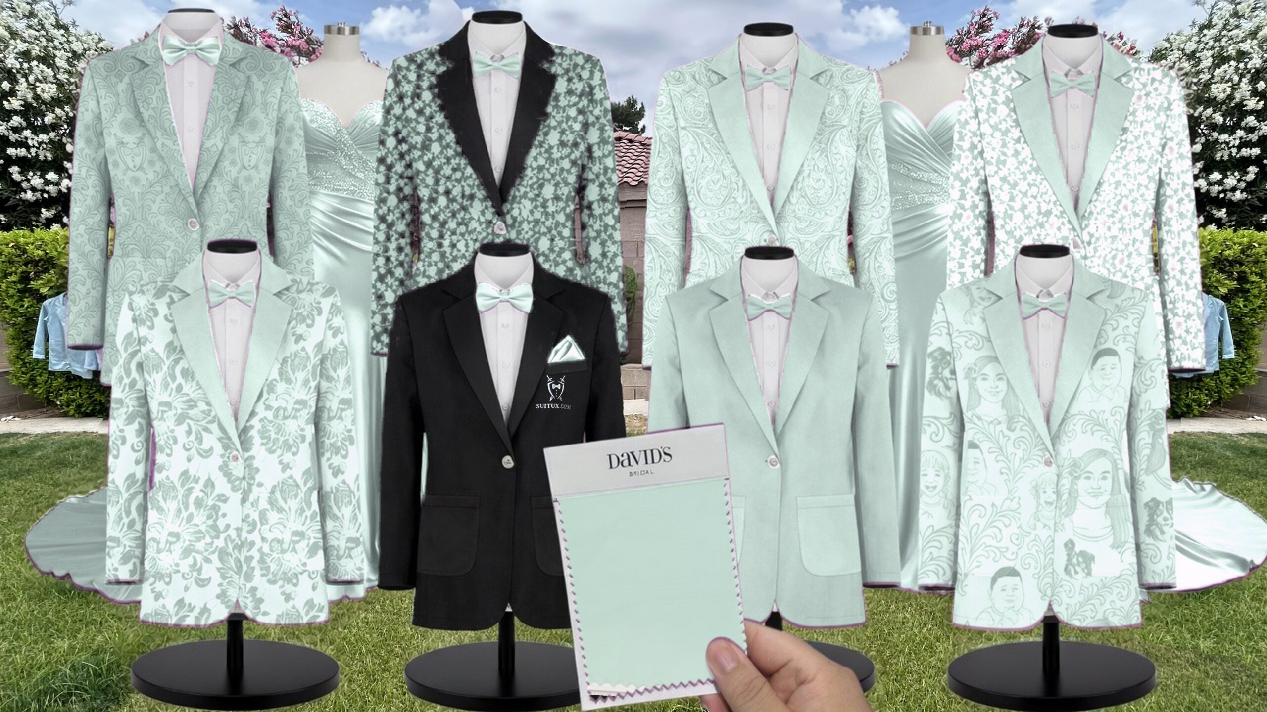 David's Bridal Mint Charmeuse suit color match