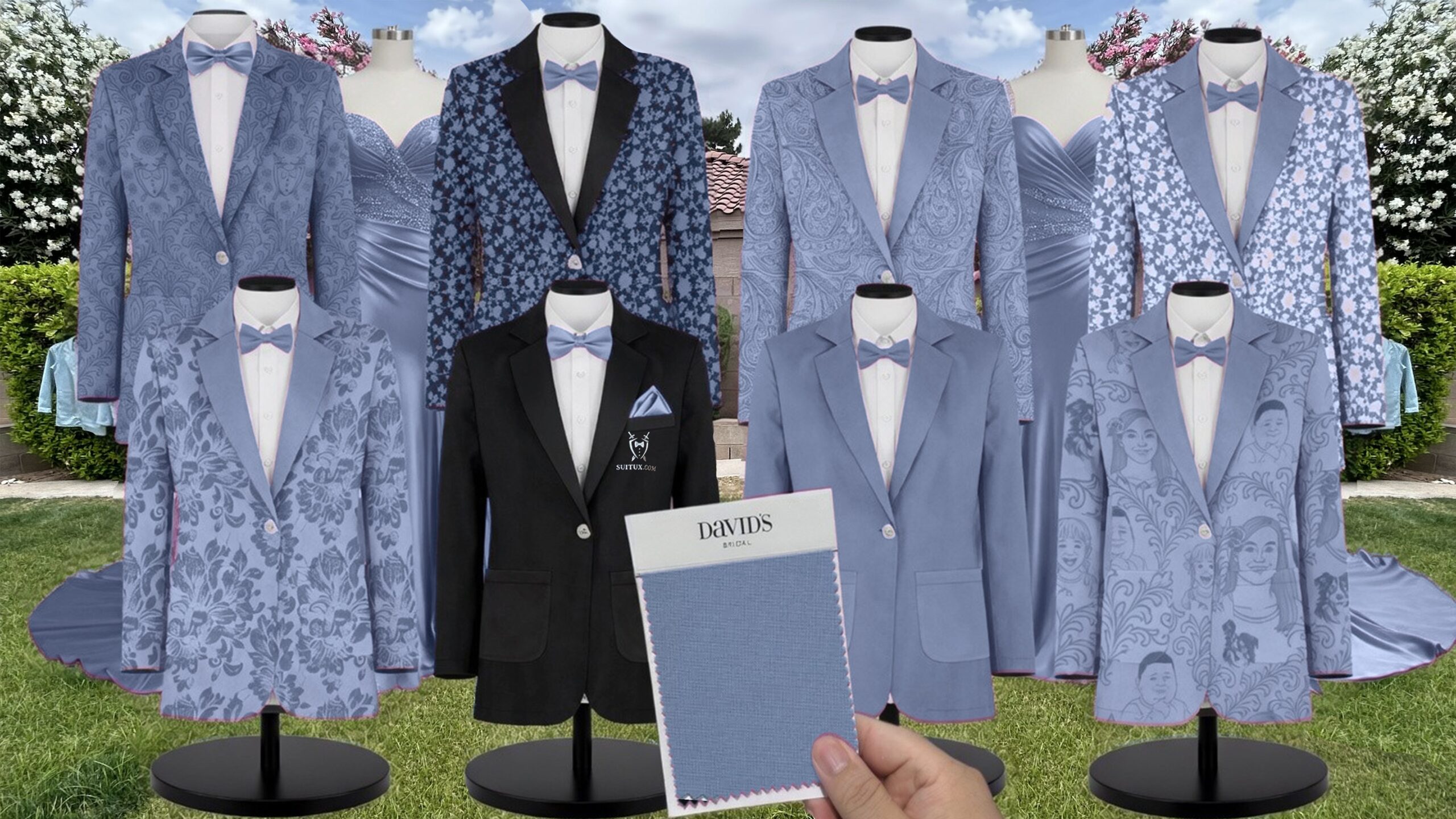 David's Bridal Steel Blue Mesh suit color match