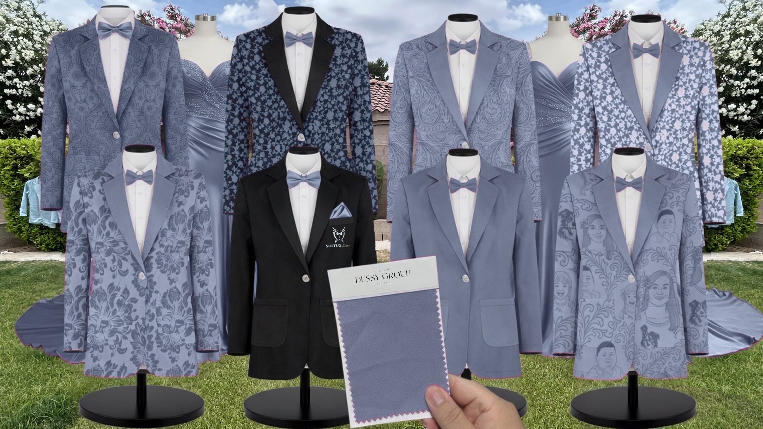 Dessy Larkspur Blue Crepe suit color match