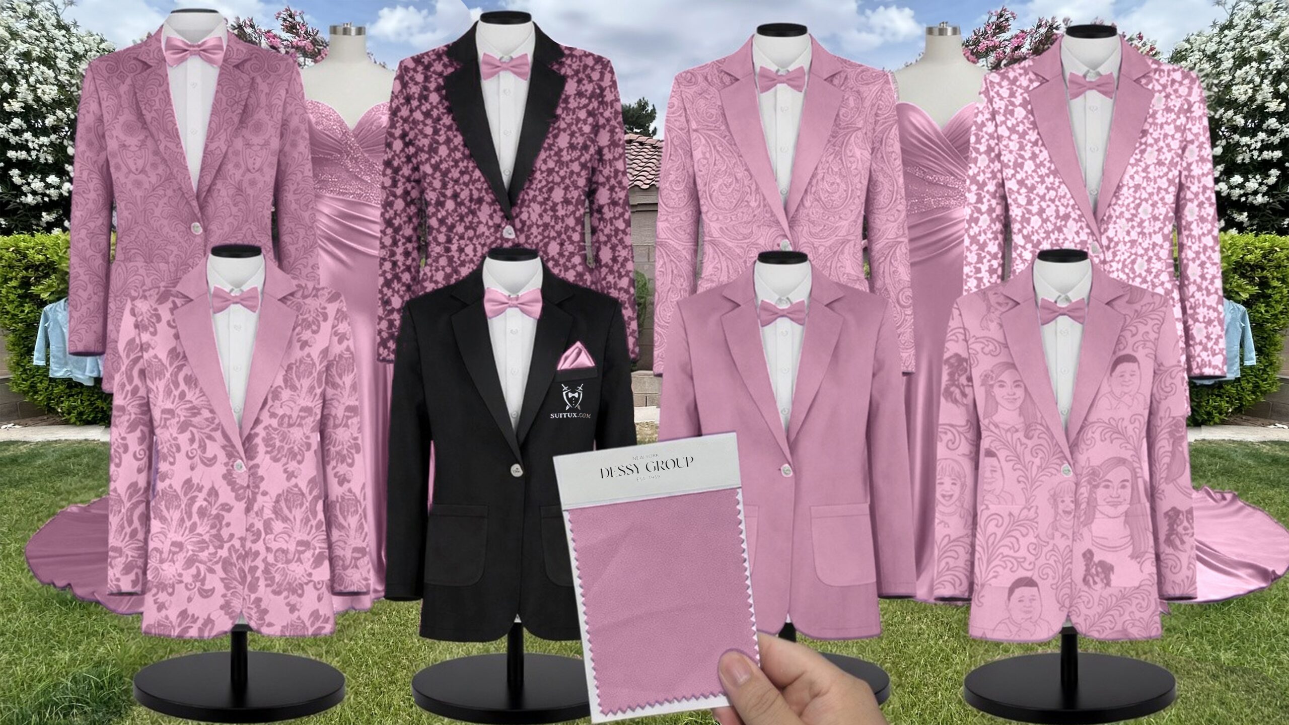 Powder Pink Whisper Satin Suit and Tuxedo – Exact Color Match for Dessy Bridesmaid Dresses