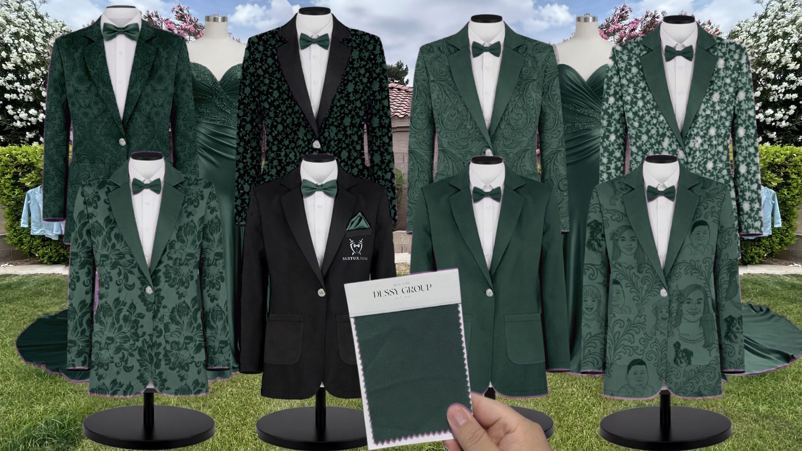 Hunter Green Satin Twill Suit and Tuxedo – Exact Color Match for Dessy Bridesmaid Dresses