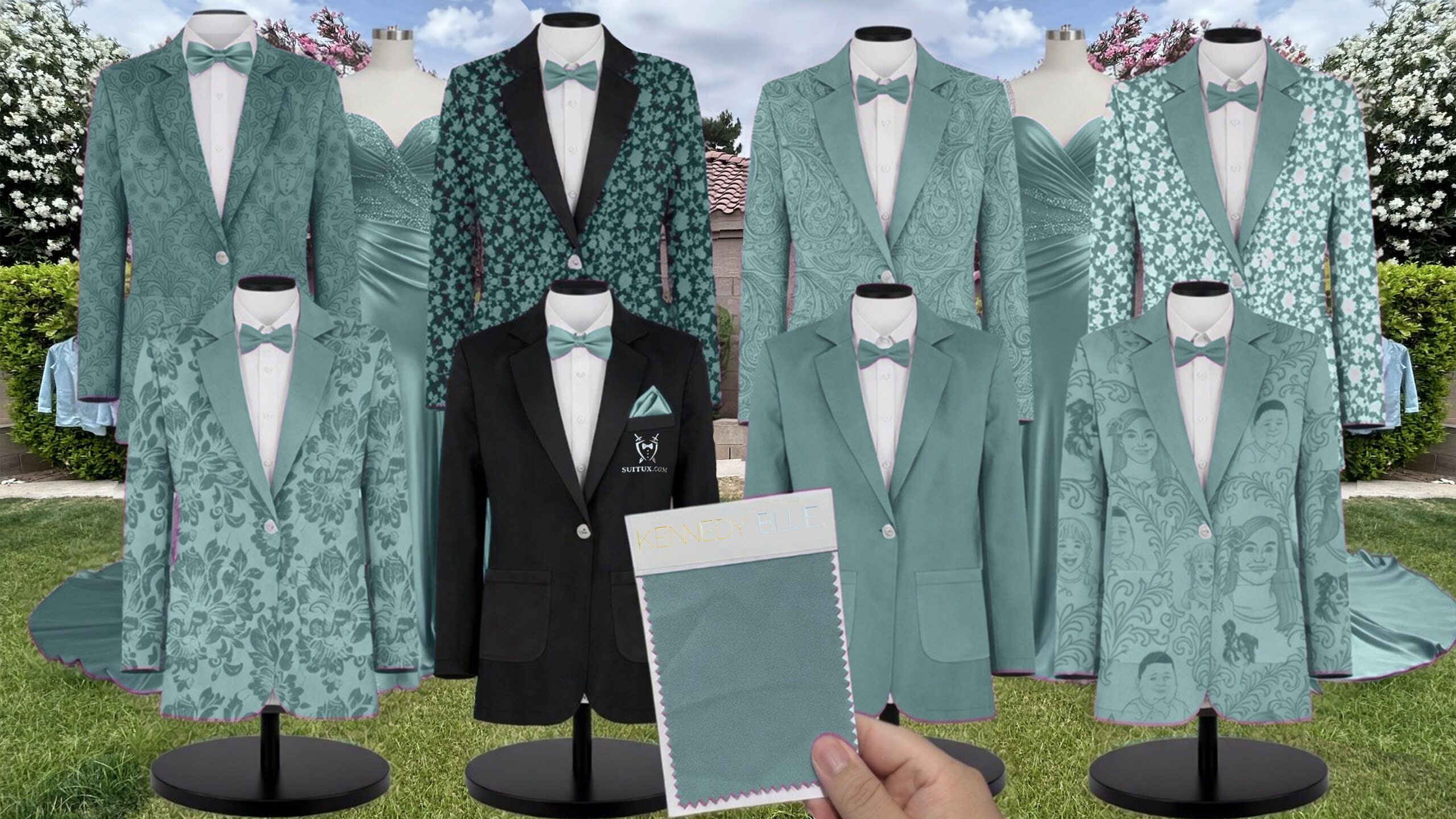 Deep Sea Velvet Suit and Tuxedo – Exact Color Match for Kennedy Blue Bridesmaid Dresses