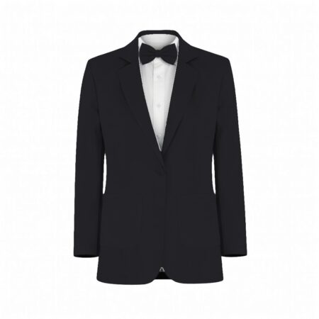 Black Luxe Satin Suit and Tuxedo – Exact Color Match for Kennedy Blue Bridesmaid Dresses
