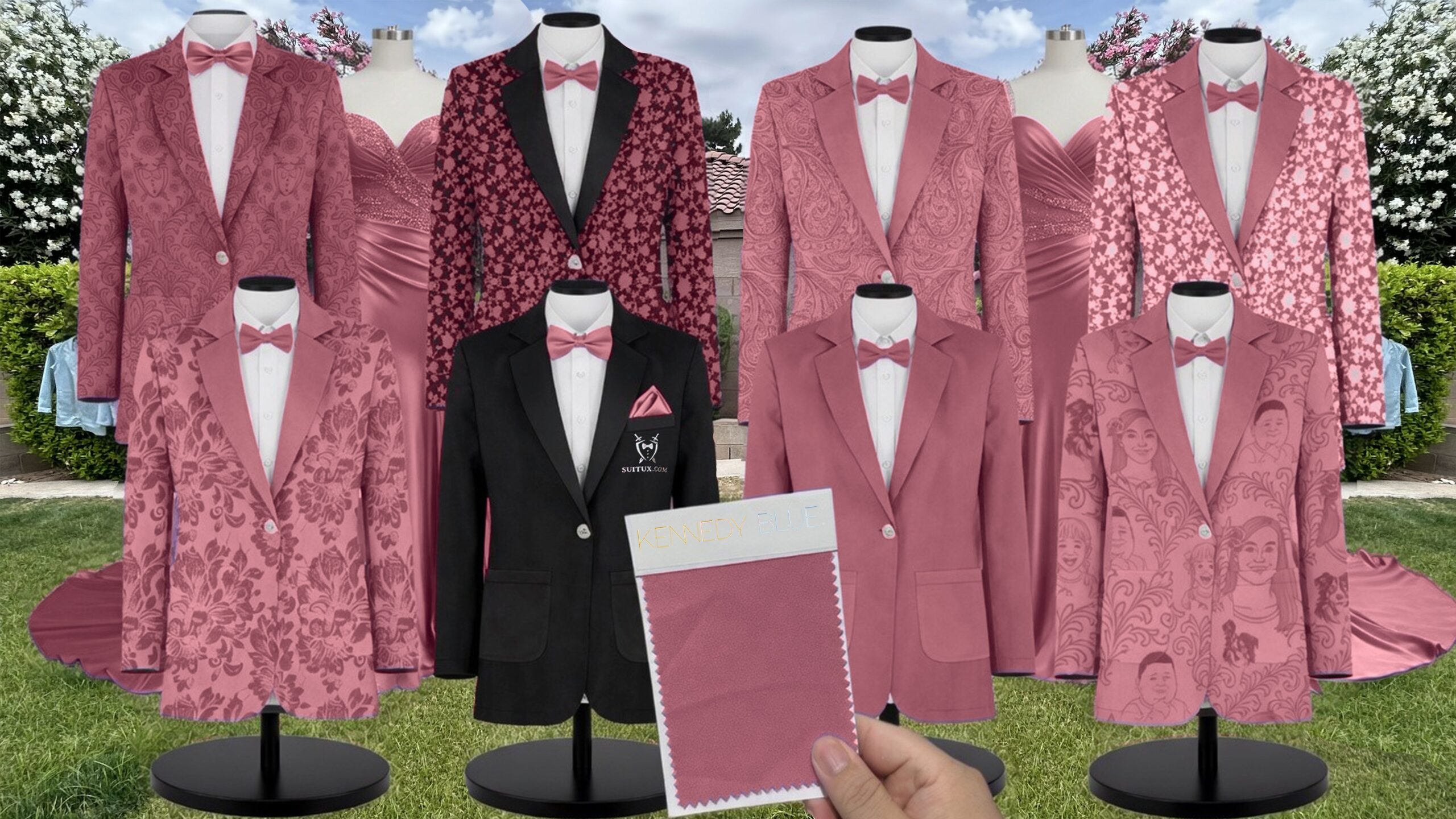Rosewood 1 Chiffon Suit and Tuxedo – Exact Color Match for Kennedy Blue Bridesmaid Dresses