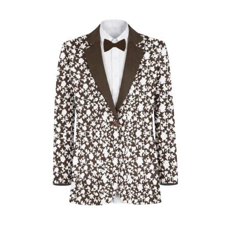 Chocolate White Vines Suit and Tuxedo – Exact Color Match for Kennedy Blue Bridesmaid Dresses