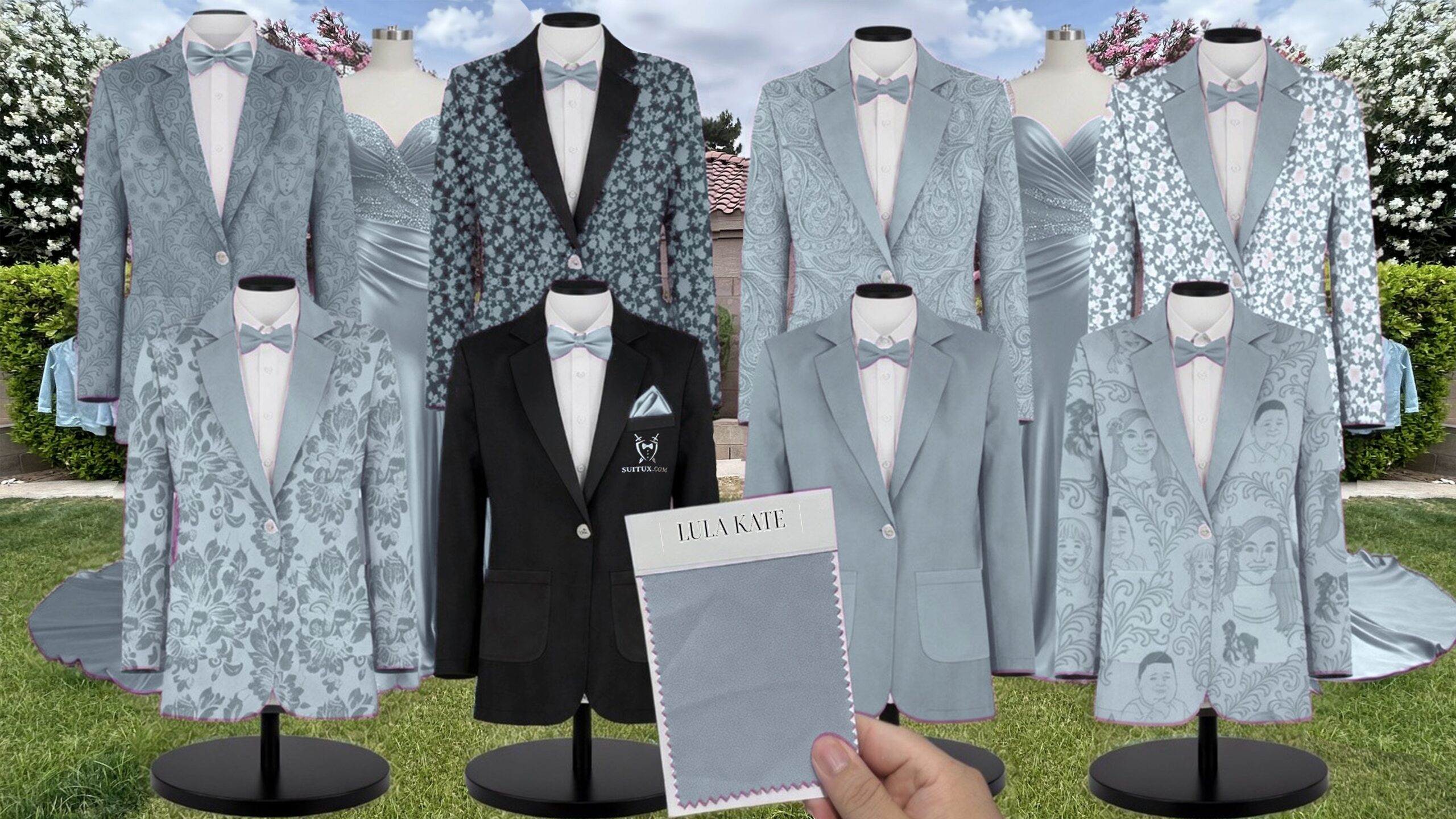 Denim Bengaline Suit and Tuxedo – Exact Color Match for LulaKate Bridesmaid Dresses