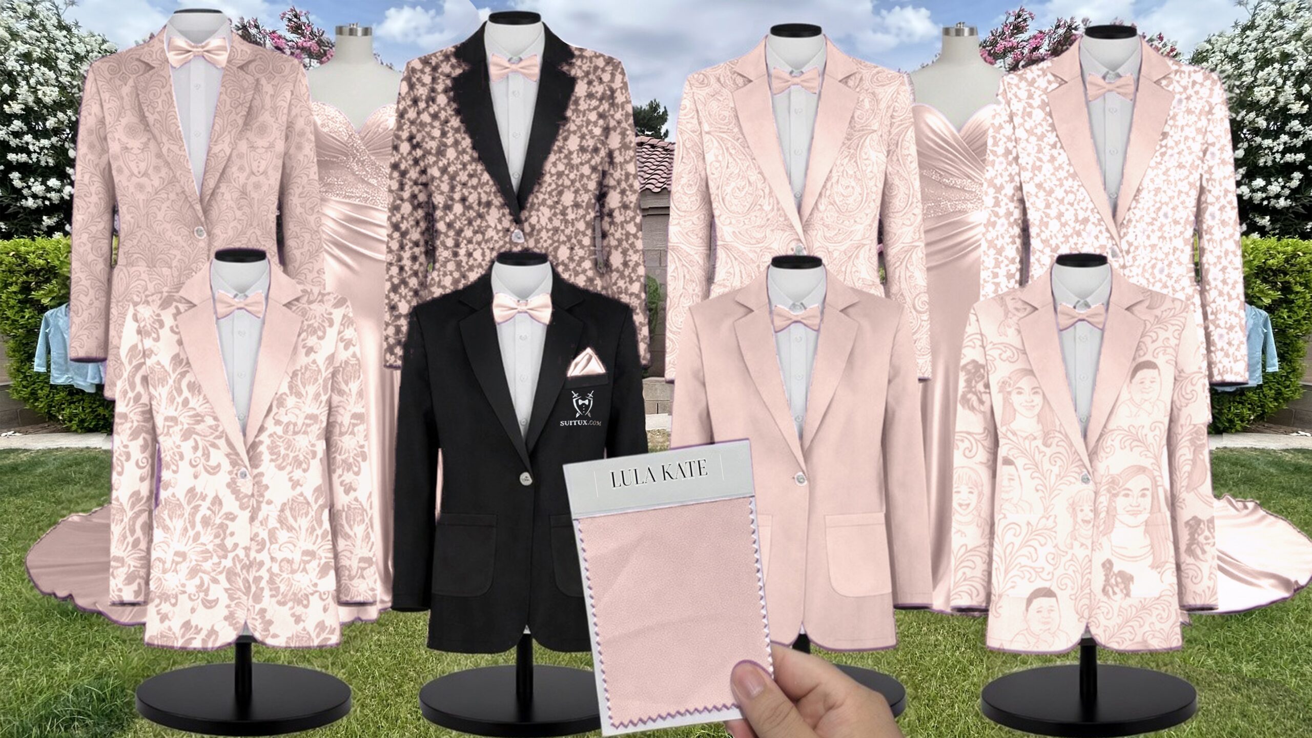 Garden Flora Primrose Pink Silk Suit and Tuxedo – Exact Color Match for LulaKate Bridesmaid Dresses