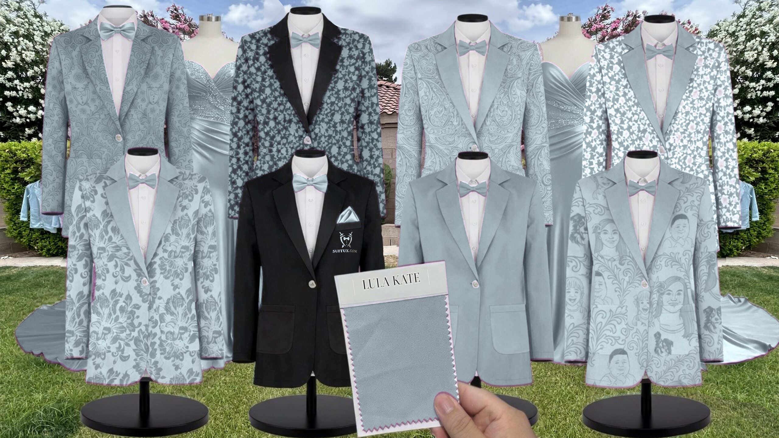 Powder Blue Lily of the Valley Jacquard Suit and Tuxedo – Exact Color Match for LulaKate Bridesmaid Dresses