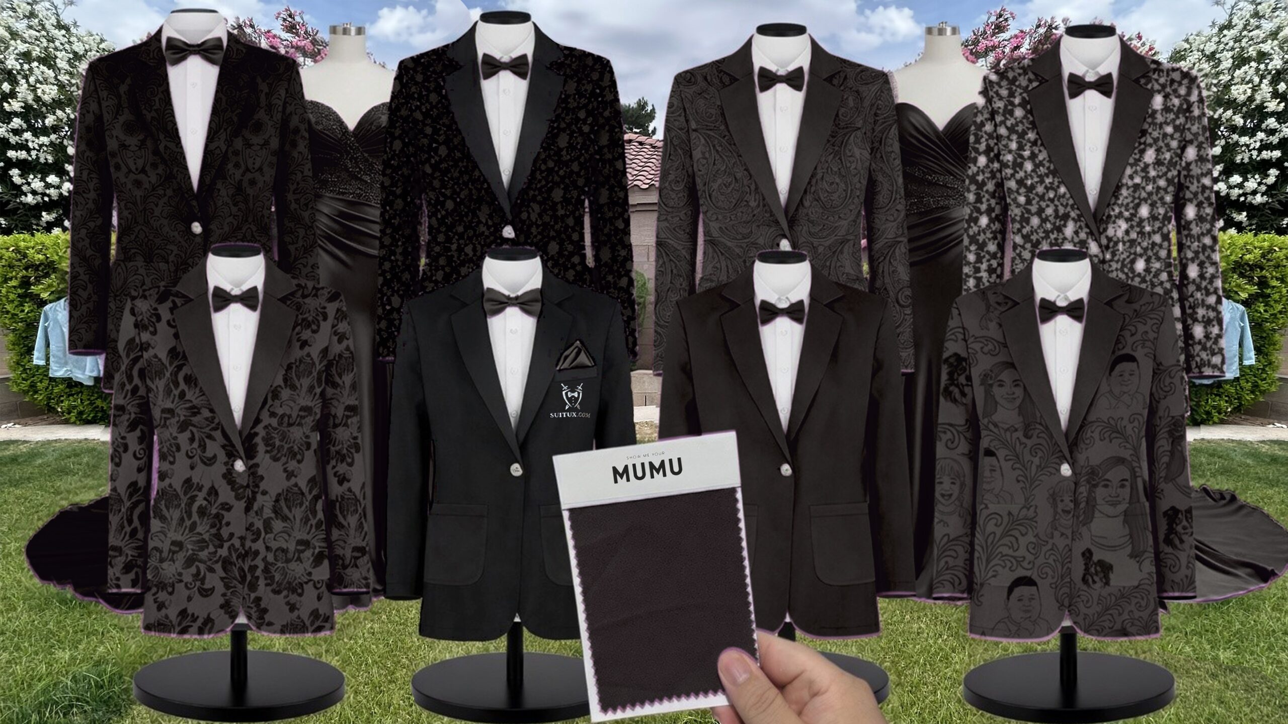 Dune Black Vines Suit and Tuxedo – Exact Color Match for Show Me Your Mumu Bridesmaid Dresses