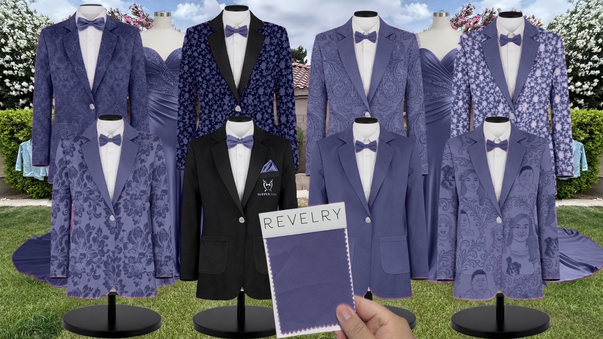 Revelry Indie Blue Satin suit color match