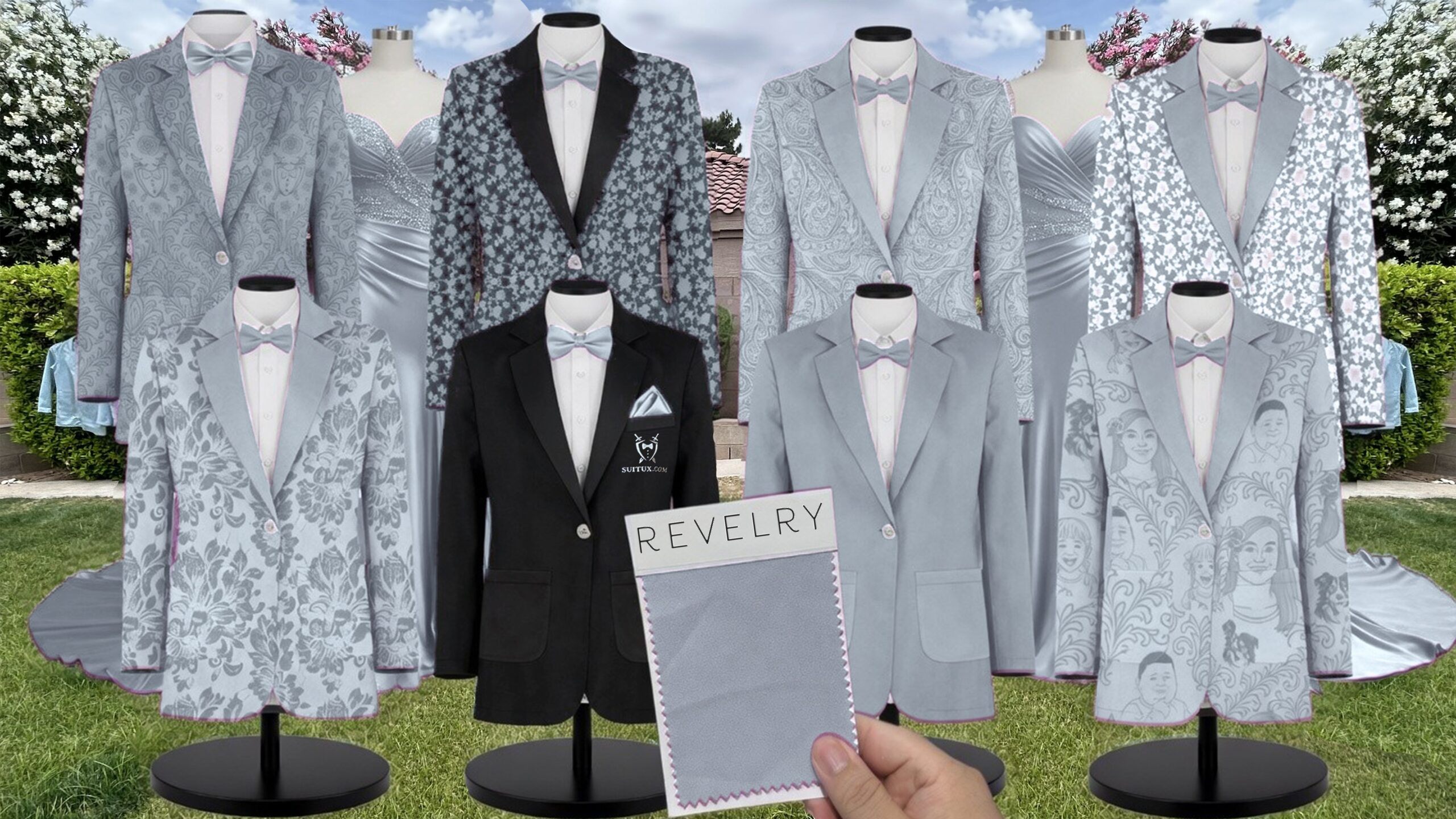 Sky Blue Chiffon Suit and Tuxedo – Exact Color Match for Revelry Bridesmaid Dresses