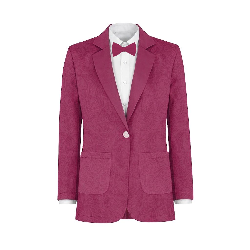 Rich Magenta Paisley Suit and Tuxedo – Exact Color Match for Show Me Your Mumu Bridesmaid Dresses - Image 2