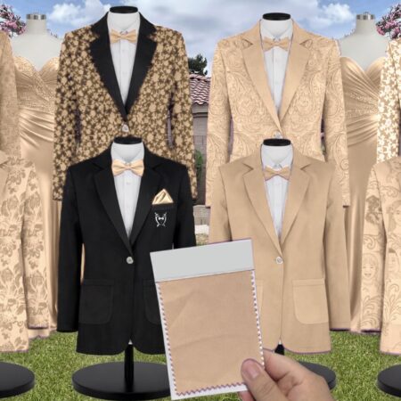 Apricot Stretch Satin Suit and Tuxedo – Exact Color Match for AW Bridal Bridesmaid Dresses