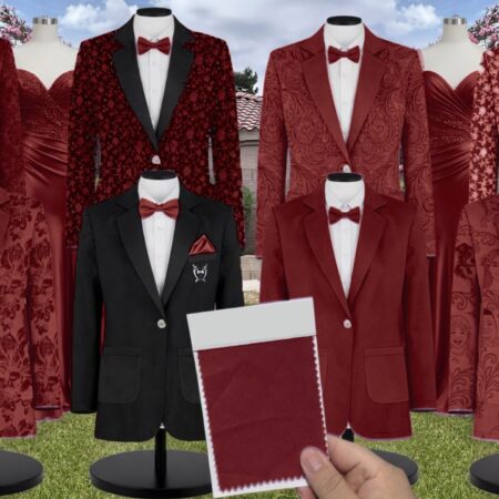Burgundy Crystal Suit and Tuxedo – Exact Color Match for AW Bridal Bridesmaid Dresses