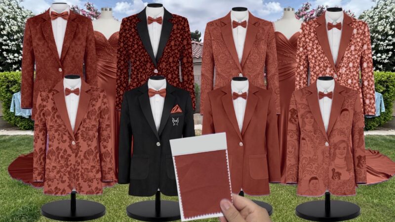 Burnt Orange Velvet Suit and Tuxedo – Exact Color Match for AW Bridal Bridesmaid Dresses