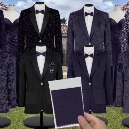 Dark Navy Charmeuse Suit and Tuxedo – Exact Color Match for AW Bridal Bridesmaid Dresses