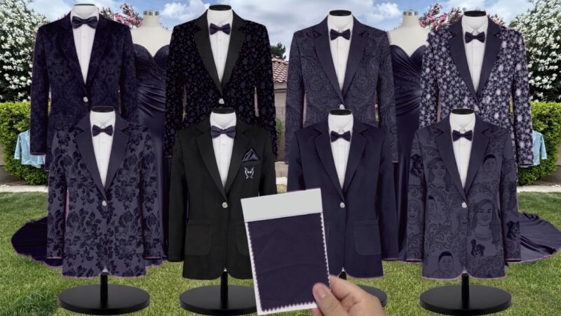 Dark Navy Charmeuse Suit and Tuxedo – Exact Color Match for AW Bridal Bridesmaid Dresses