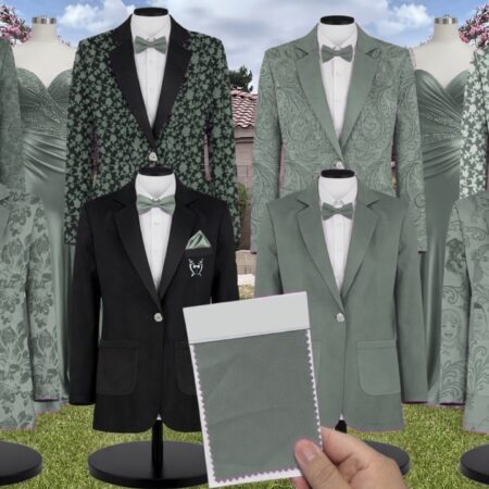 Dark Olive Charmeuse Suit and Tuxedo – Exact Color Match for AW Bridal Bridesmaid Dresses