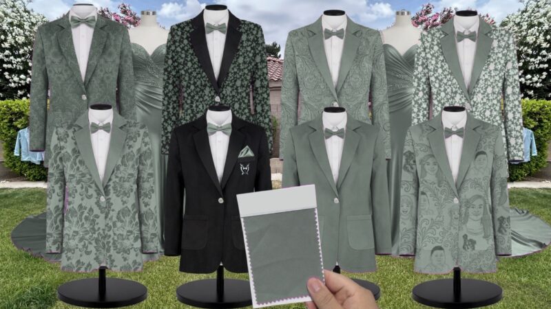 Dark Olive Charmeuse Suit and Tuxedo – Exact Color Match for AW Bridal Bridesmaid Dresses